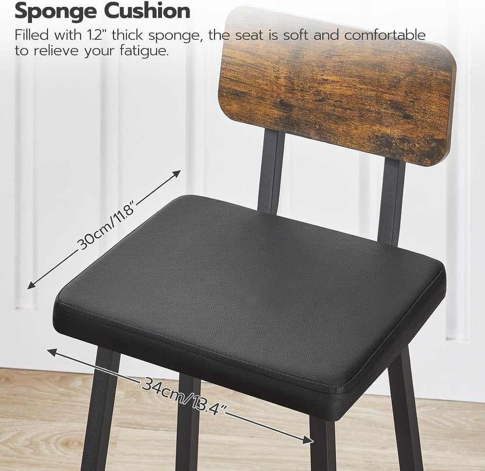 HOOBRO Black Bar Stools, Set of 2 PU Upholstered Tall Bar Stools, Kitchen Bre...