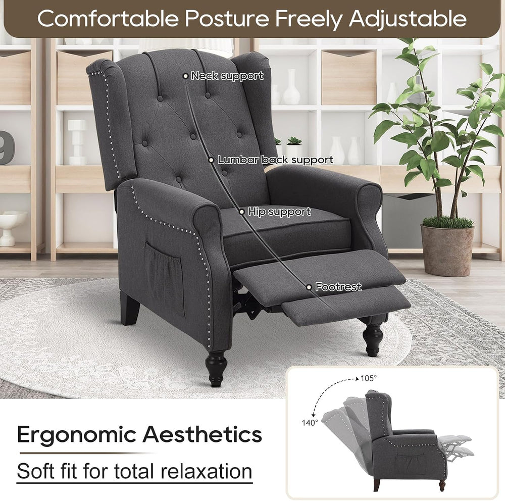 Wingback Recliner Chair, Push Back Arm Chair (2,Grey)