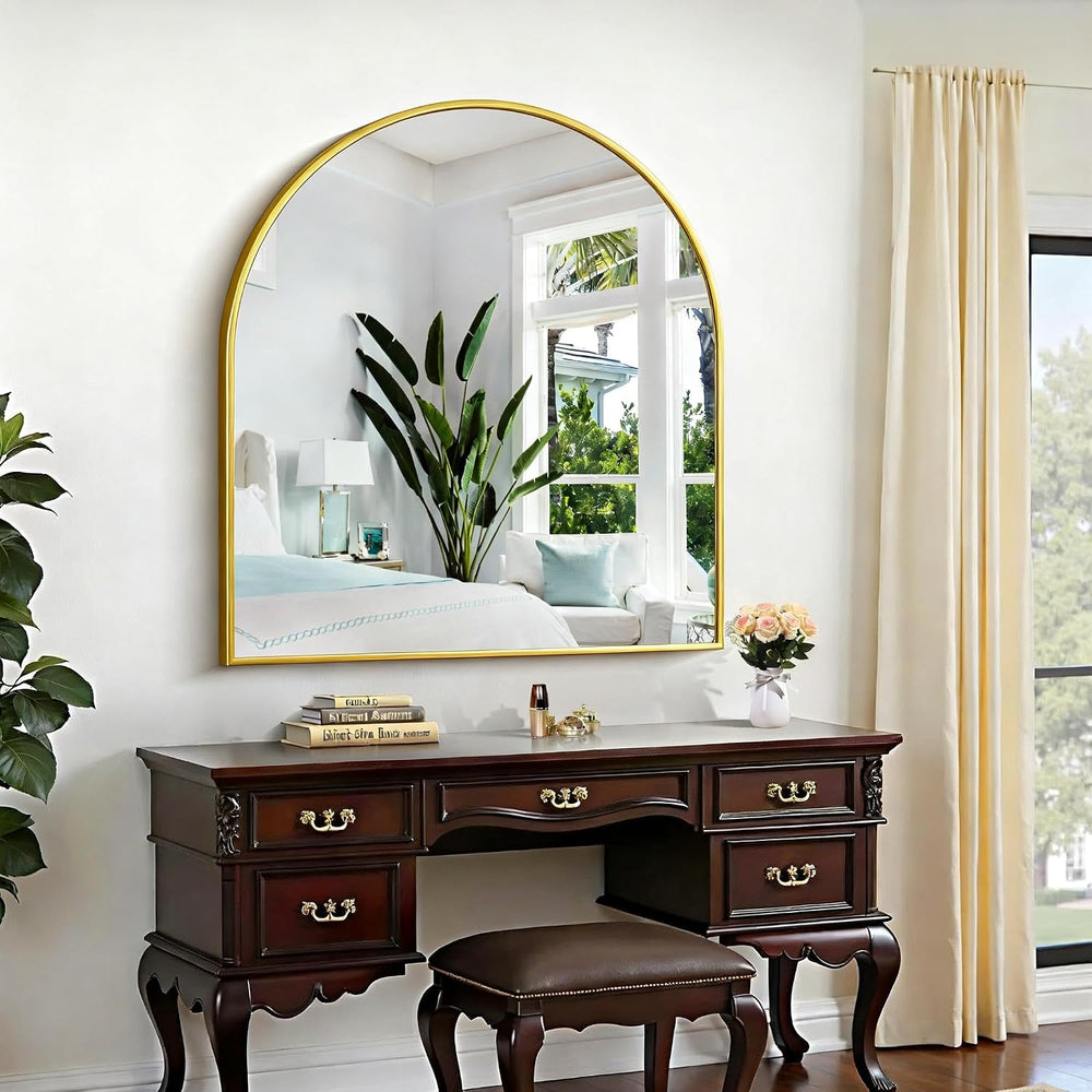 CIRCUMI Arched Wall Mirror, 36"x40" Gold Arched Mirror for Bathroom