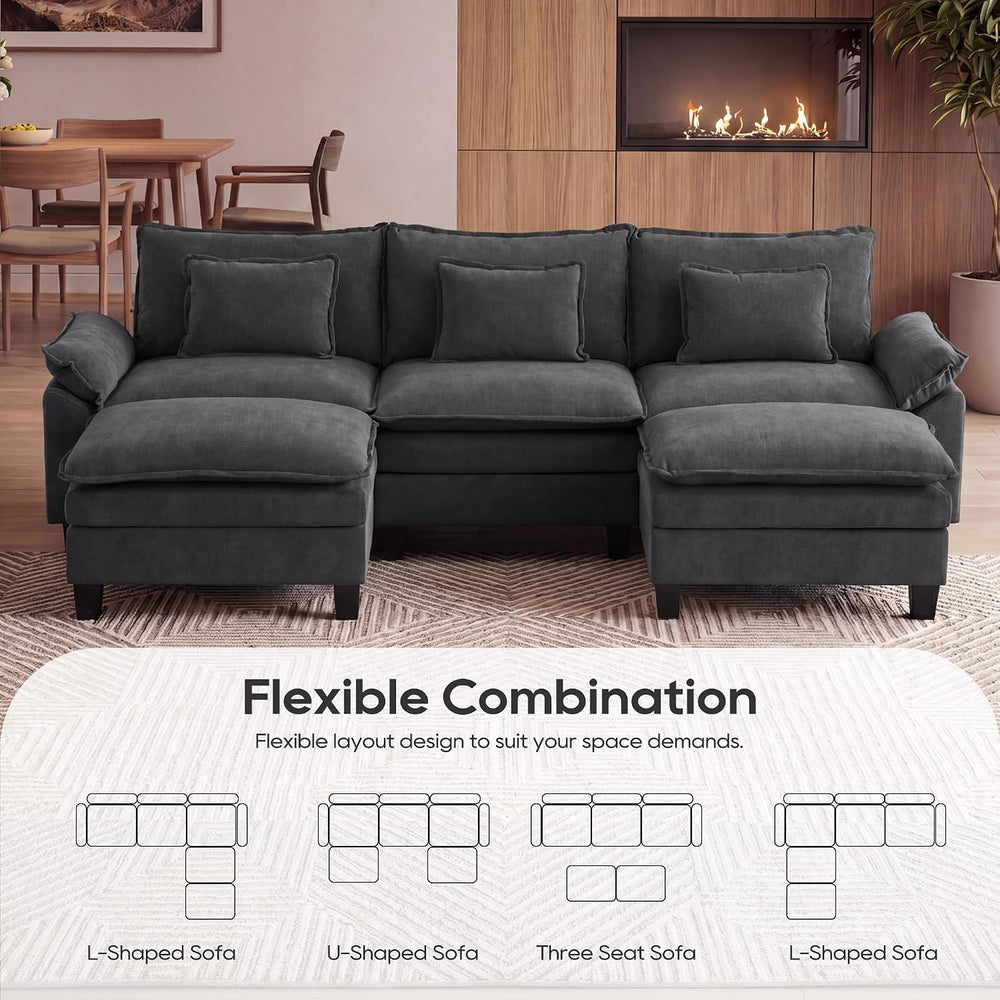 URRED Oversized Modular Sectional Sofa,Dark Gray:122" U Shaped