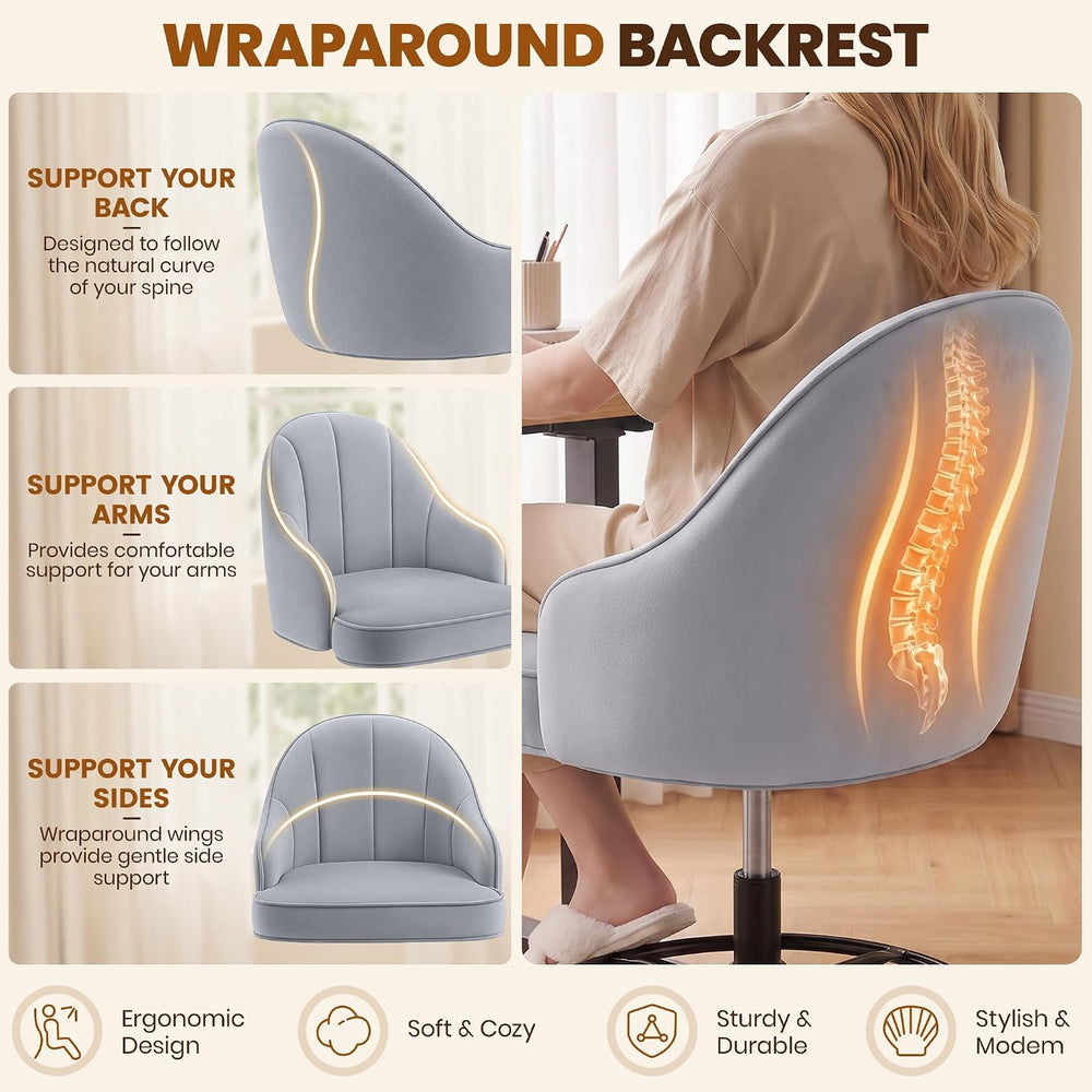 Drafting Tall Office Chair for Standing Desk, Velvet & Back Support