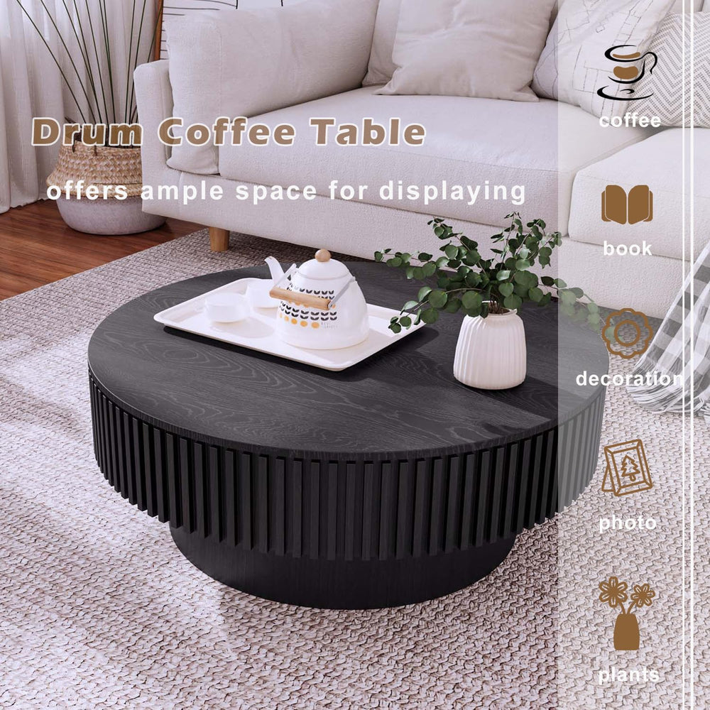 Round Coffee Table with Storage, Modern Wooden Coffee Table