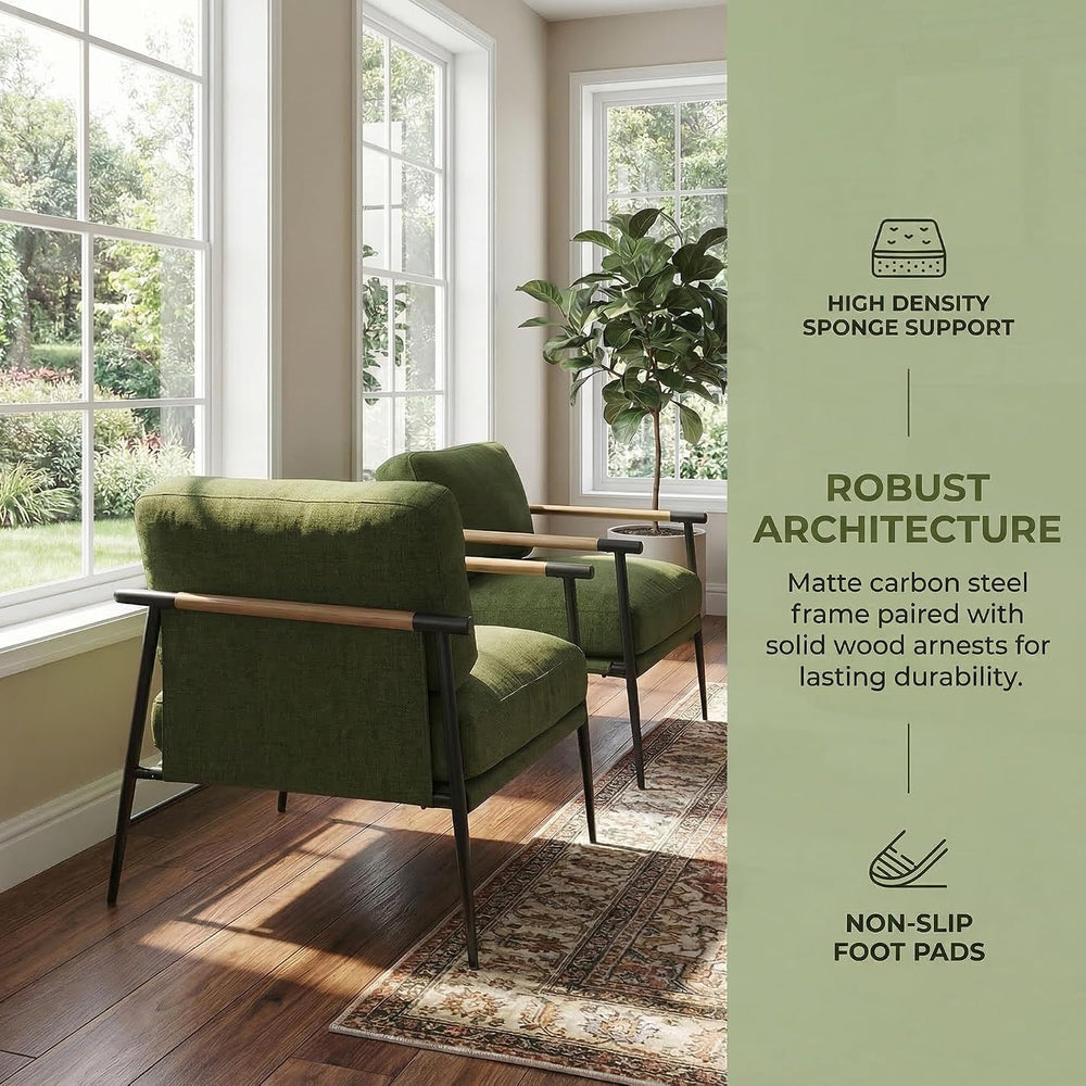 LukeAlon Mid-Century Linen Accent Chair, Ultra Soft Living Room Chair with Me...