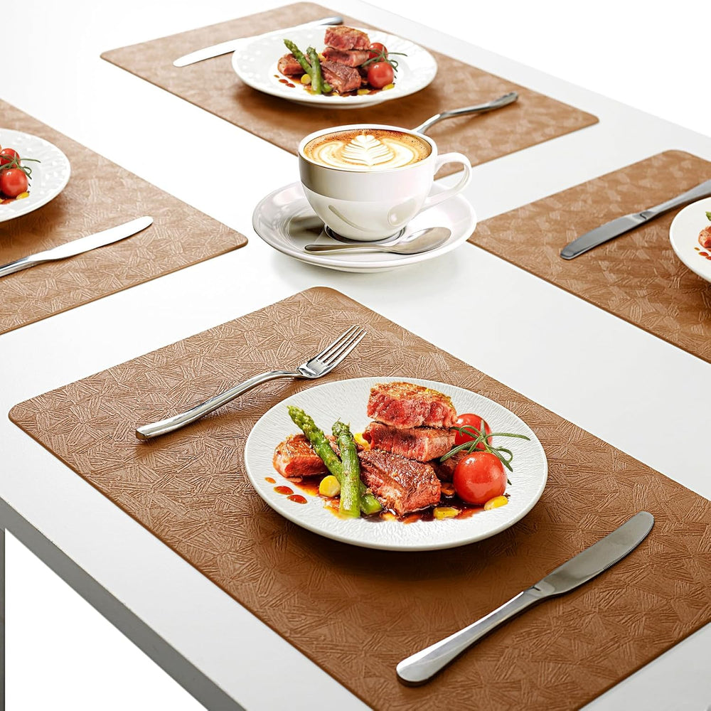 Brown Plastic Vinyl Placemats Set of 12, Waterproof Heat Resistant Table Mats...