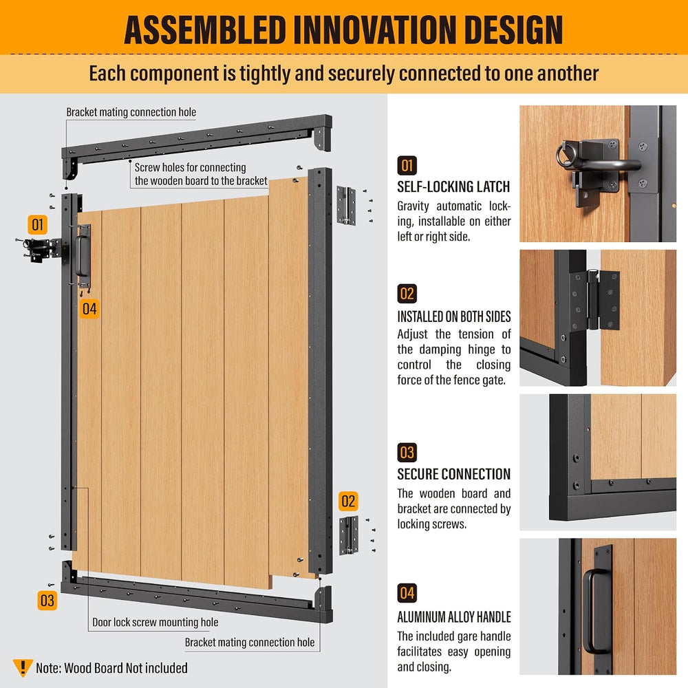 3x4FT Fence Gate Frame Kit 201 Stainless Steel Anti-Sag Heavy Duty Garden Gat...
