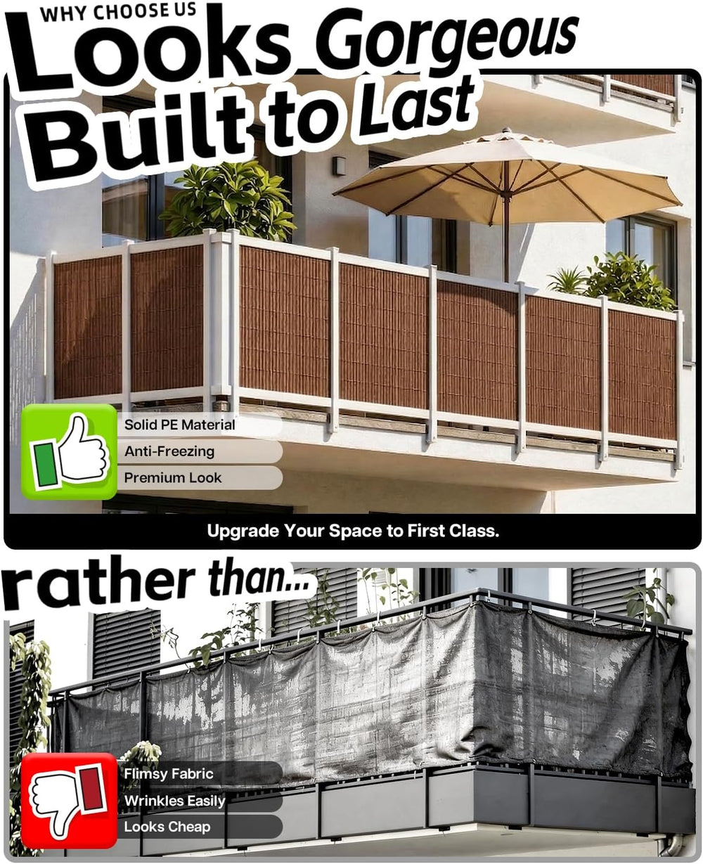 paramondo No Drilling Natural Privacy Fence Screen, Brown, 3×10 FT