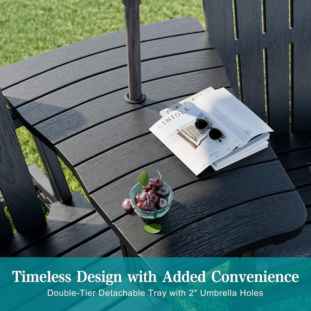 JY QAQA Outdoor Adirondack Chair Set of 2 with Detachable Table & Ottoman...