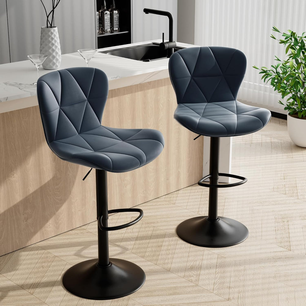 Bar Stools Set of 2,Adjustable Swivel Barstools, Faux Leather Bar Chairs,Upho...