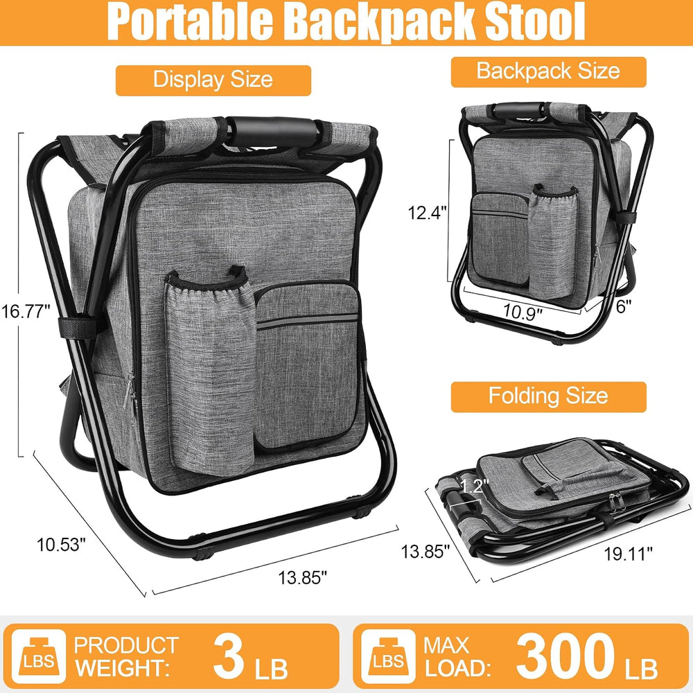 Kikerike Backpack Stool Cooler Chair Heavy Duty 300 LBS Max Load Portable Lig...