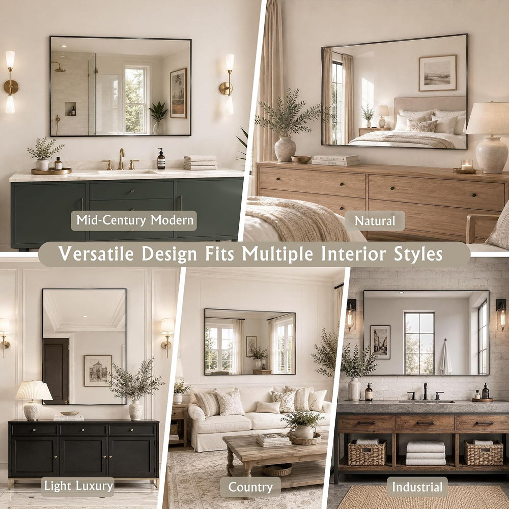 30"x48" Black Bathroom Mirror Wall Mounted for Over Sink