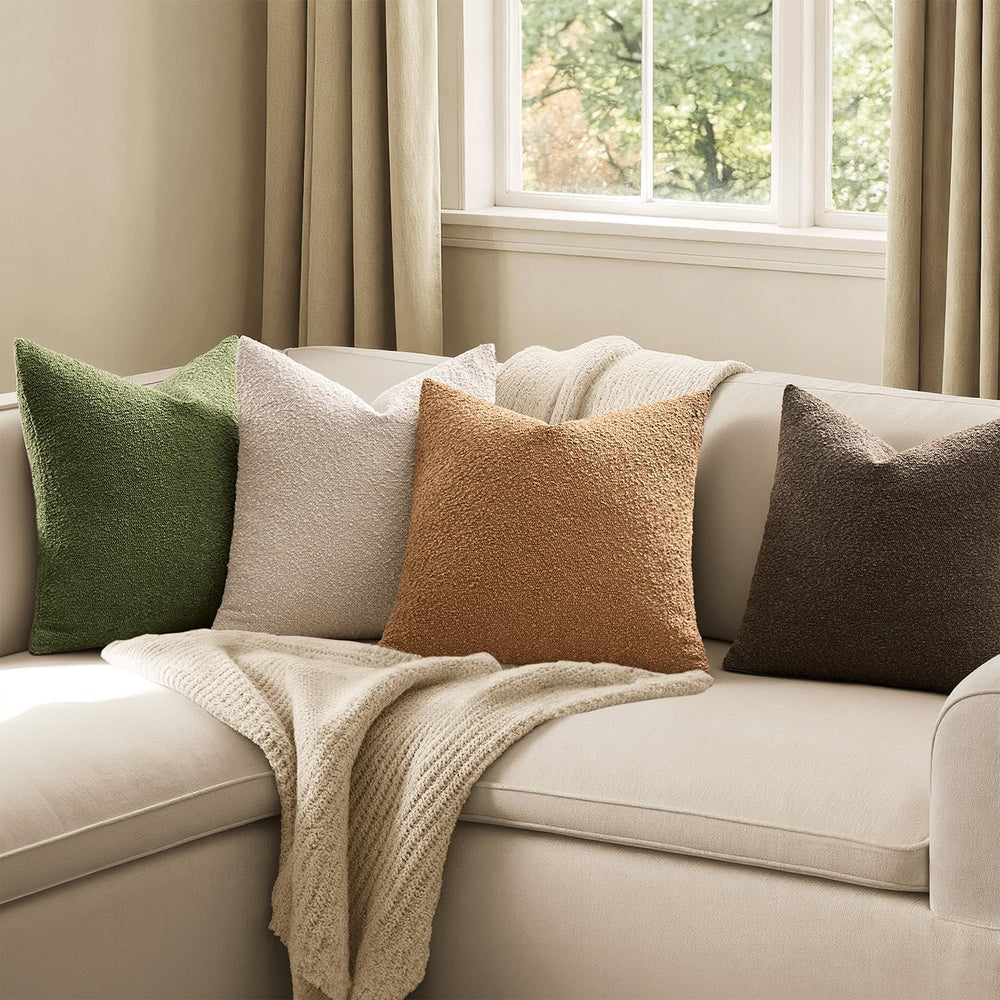 MIULEE Decorative Boucle Throw Pillow Covers 18x18 Green Brown Set of 4