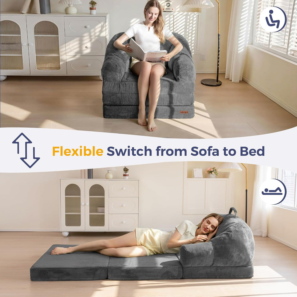 MAXYOYO Folding Sofa Bed with Backrest, Boneless Fold Out Couch with Handle