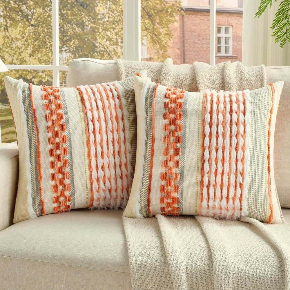 FUTEI 2 Pack Tufted Throw Pillow Covers Covers 18x18 Inch,Orange