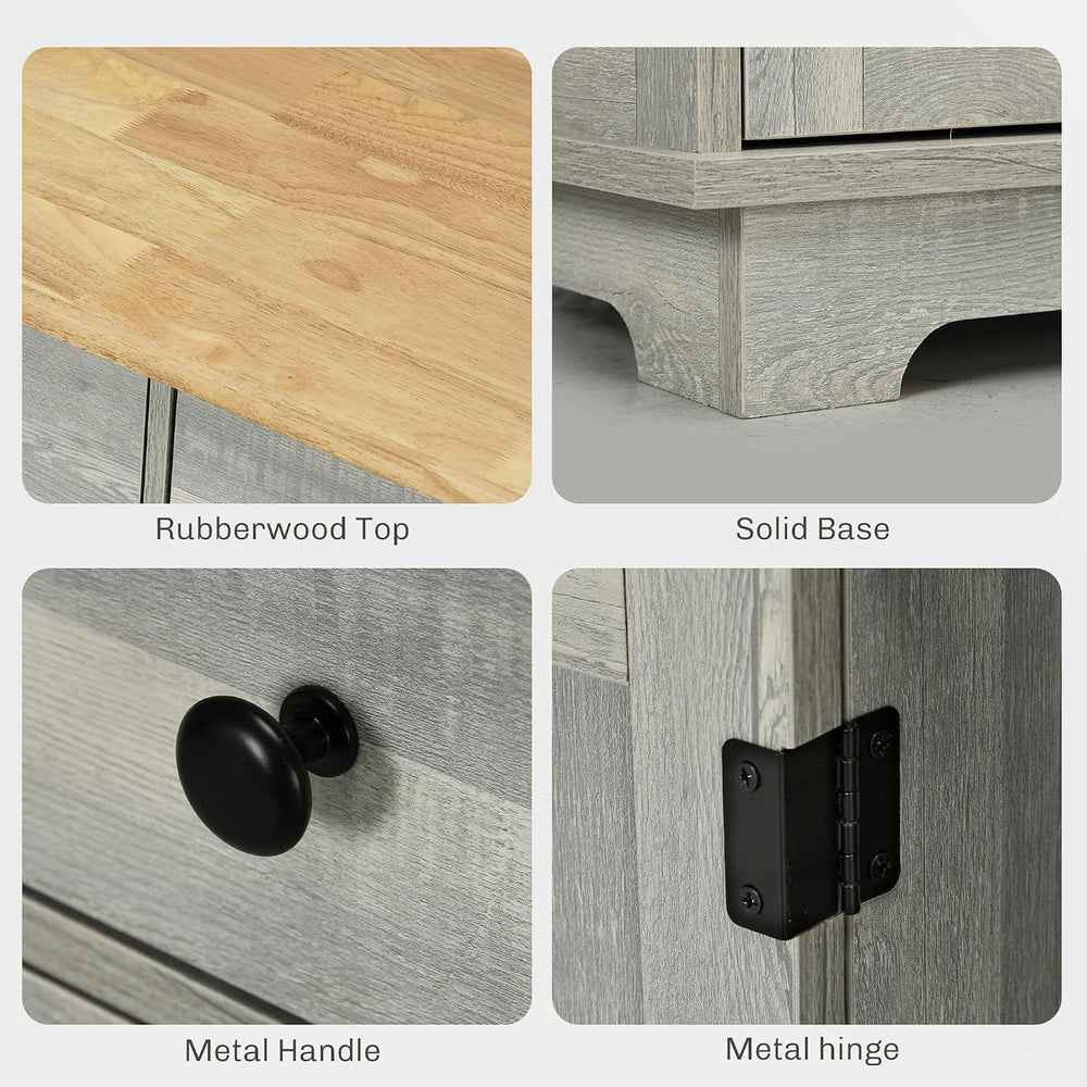 HOMCOM Sideboard Buffet Cabinet Solid Wood Countertop Distressed Light Gray