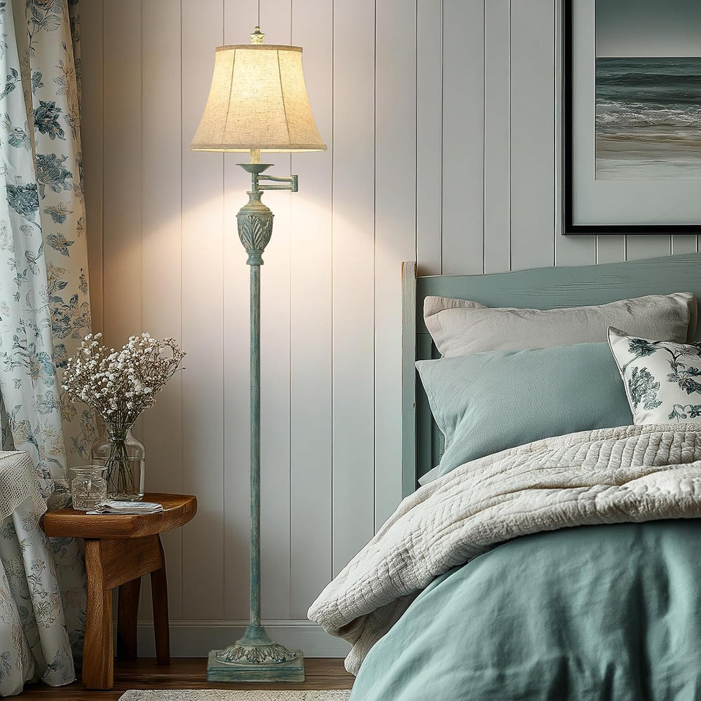 Traditional Floor Lamp with 350° Swing Arm,Including Bulb,Antique Green