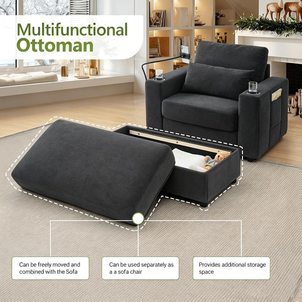 52" Boneless Chaise Lounge, Oversized Reading Chair with Ottoman, Dark Grey