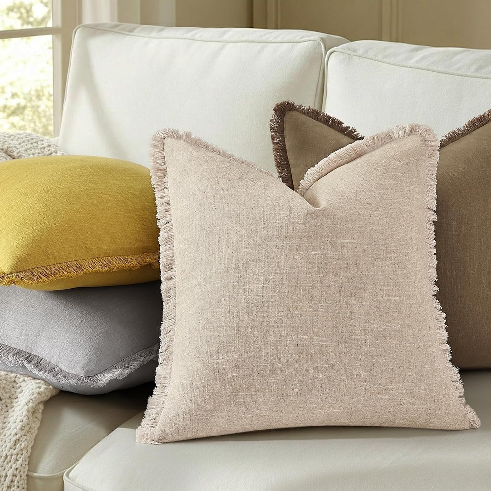 decorUhome Linen Fringe Dark Grey Throw Pillow Covers 18x18 Set of 2