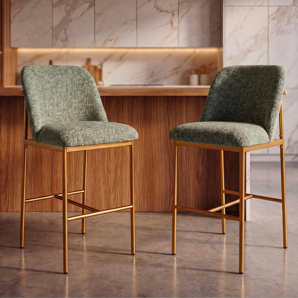 COLAMY Counter Height Bar Stools Set of 2, Modern Tweed Upholstered Kitchen I...