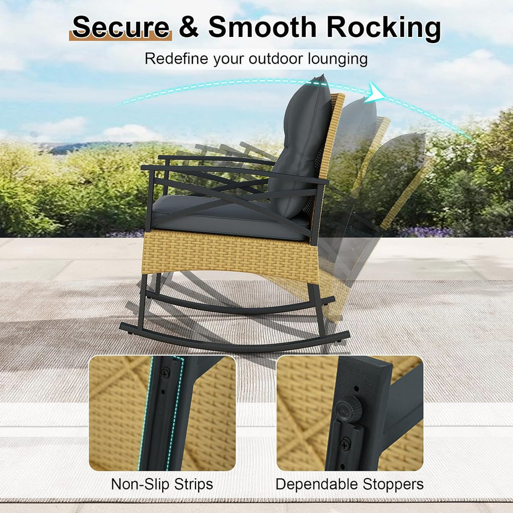 RELAX4LIFE 3-Piece Rattan Patio Rocking Chair Set, 2 Wicker Glider Rocking Ch...