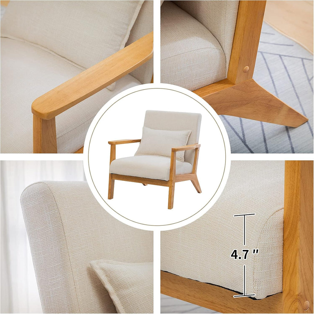 UNICOO Mid Century Modern Reading Chair with Wood Arms, Beige/Natural