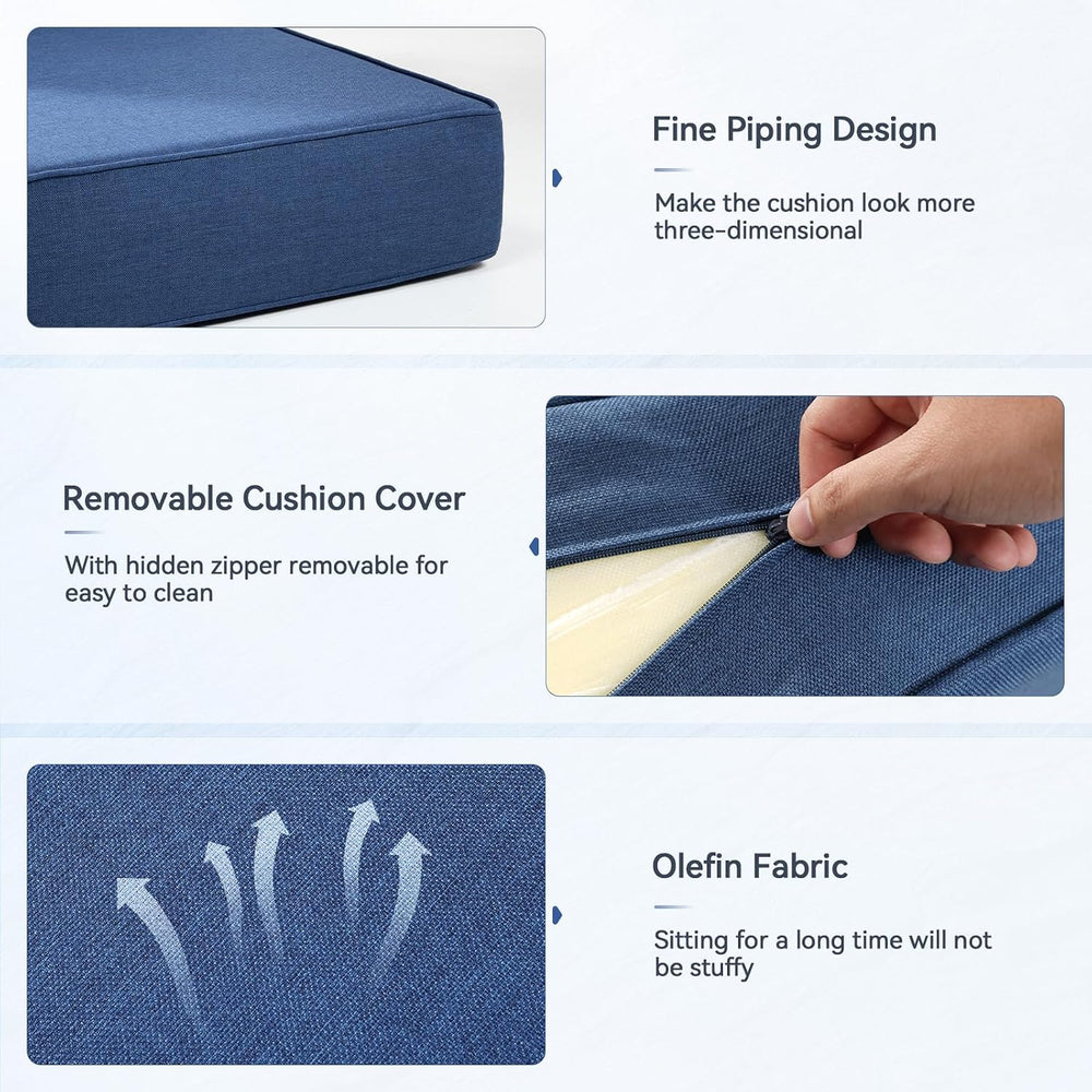 6" Thick Outdoor Cushions 22x24x6, 1-Set Deep Seat Patio Cushions with R...