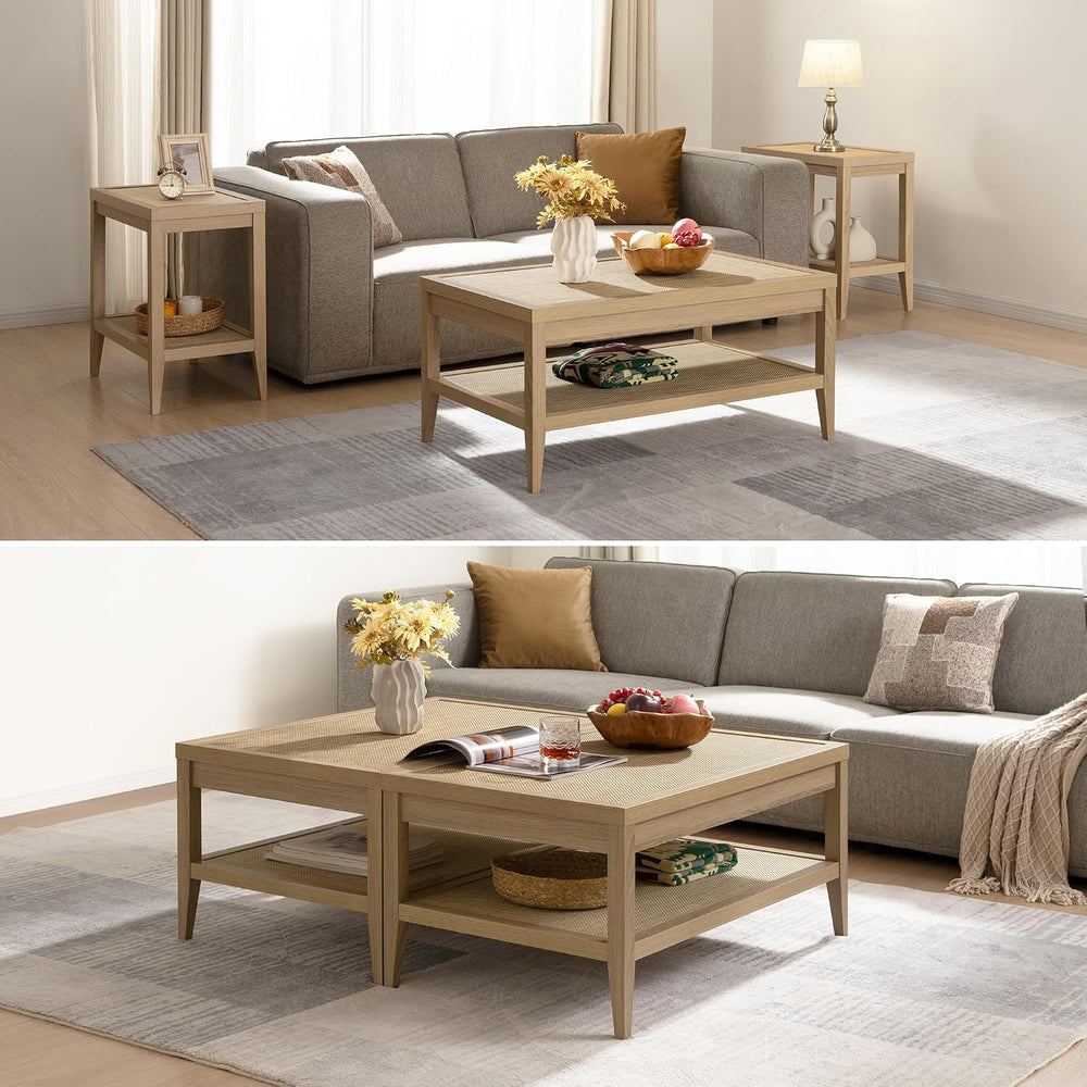 SICOTAS Rattan Coffee Table for Living Room