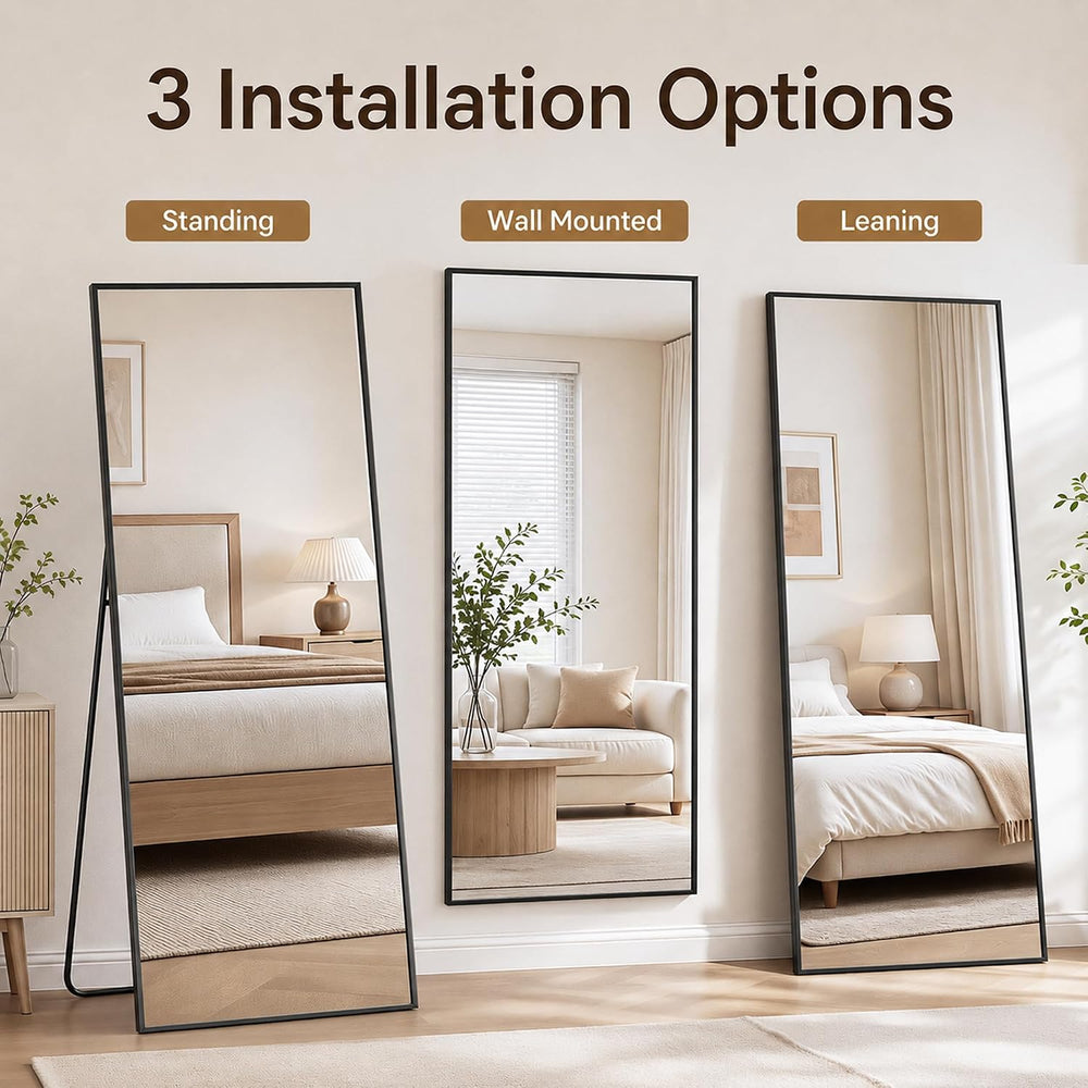 Antok 76"×34" Full Length Wall Mounted Hanging Mirror, Aluminum, Black