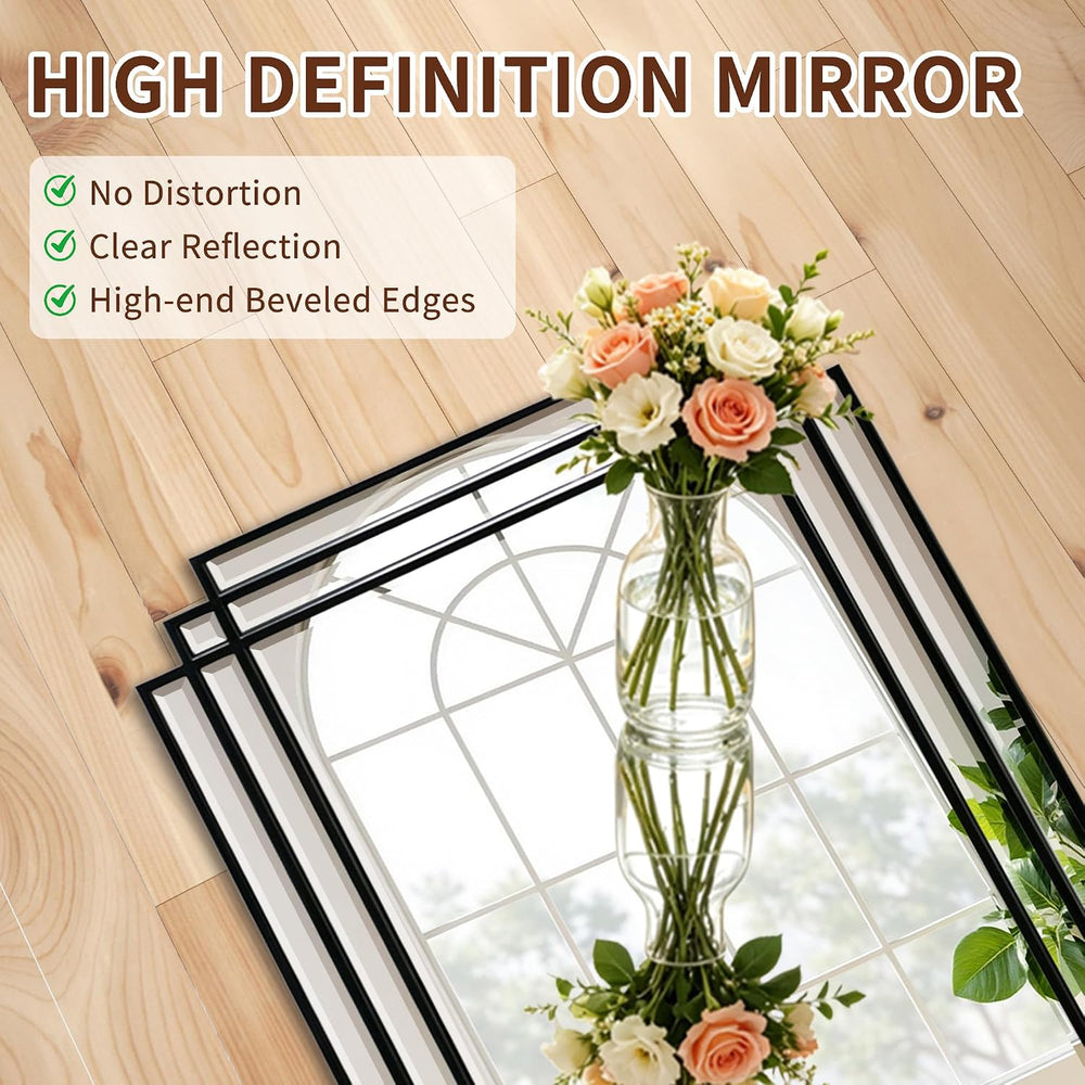 47"x24" Large Rectangle Beveled Mirror with Black Geometric Frame