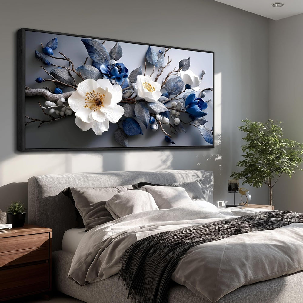 WLWBINTING Black Framed Canvas Wall Art For Living Room Flowers Wall Art Mode...