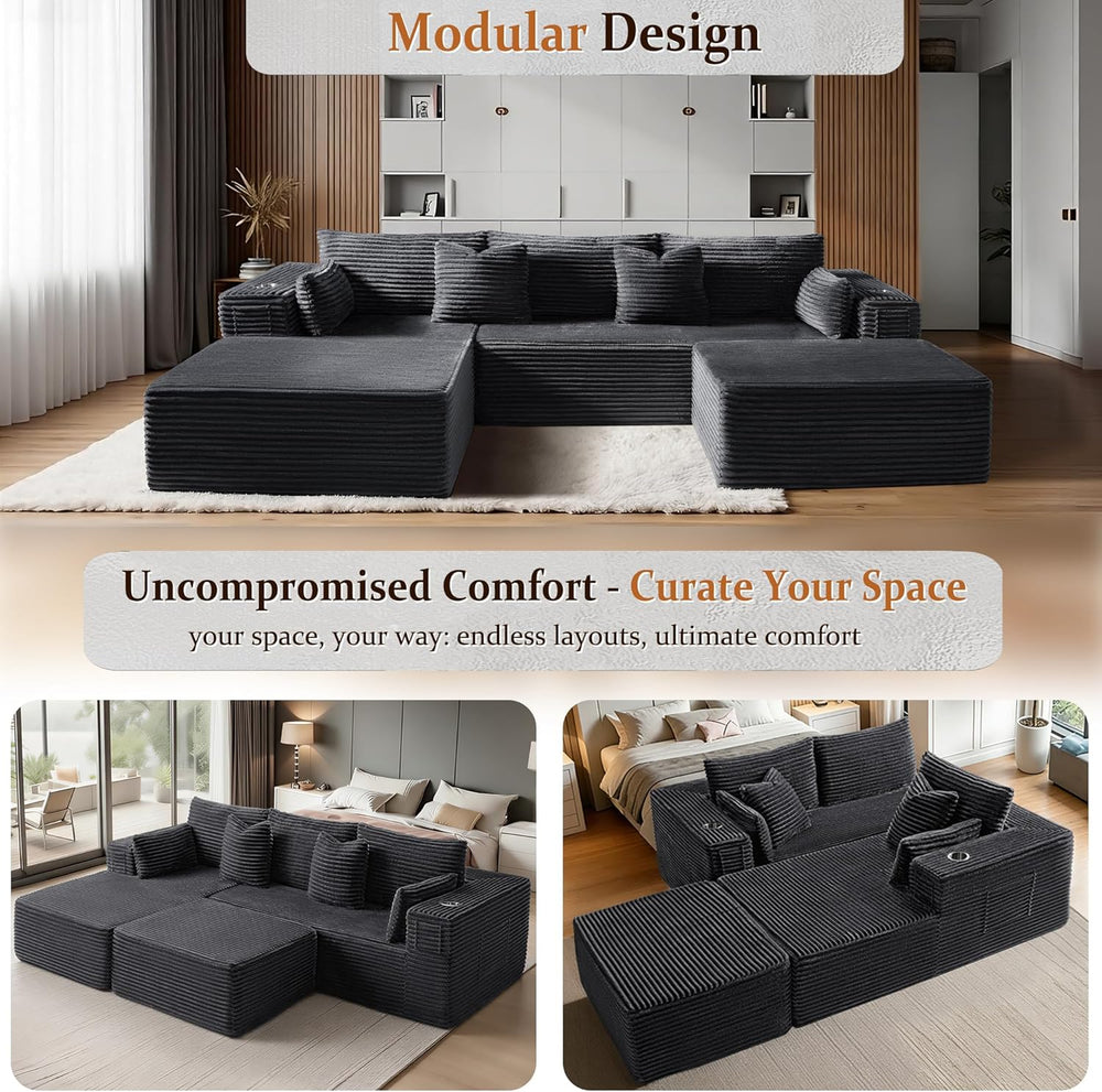 108" Oversized Cloud Sectional Couch, Comfort U Shaped Boneless Couch fo...