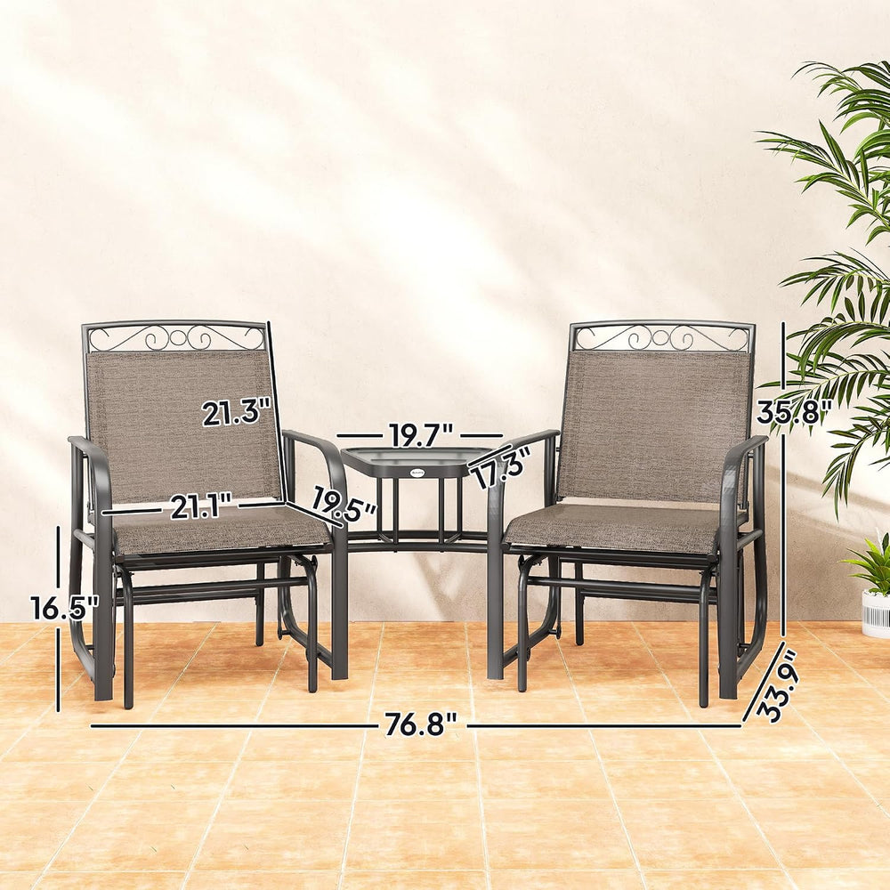 Outsunny Outdoor Glider Chairs with Coffee Table Patio 2-Seat Brown