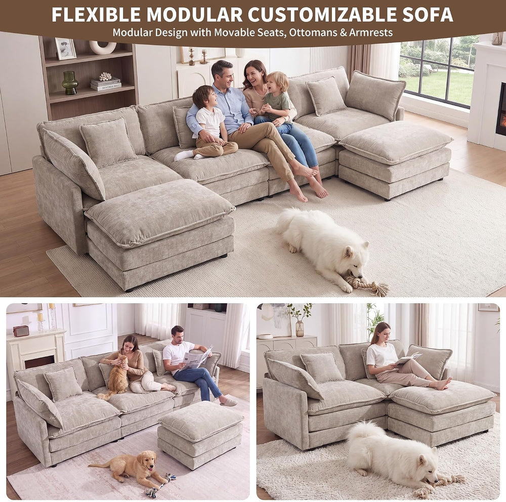 Tmsan 76.7" Cloud Loveseat Couch with Ottoman, Small L Shape Sectional Sofa