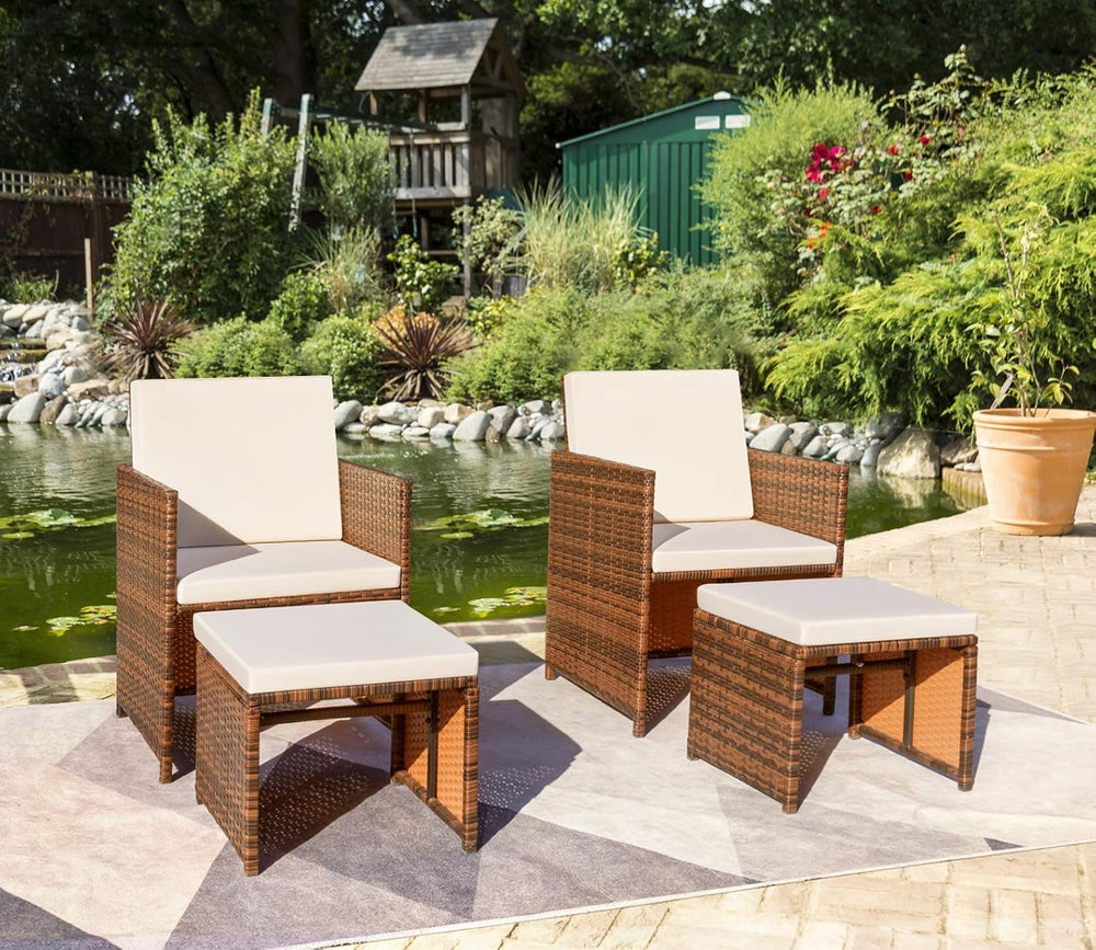 Devoko 4 Pieces Patio Wicker Furniture Set Outdoor Patio Chairs with Ottomans...