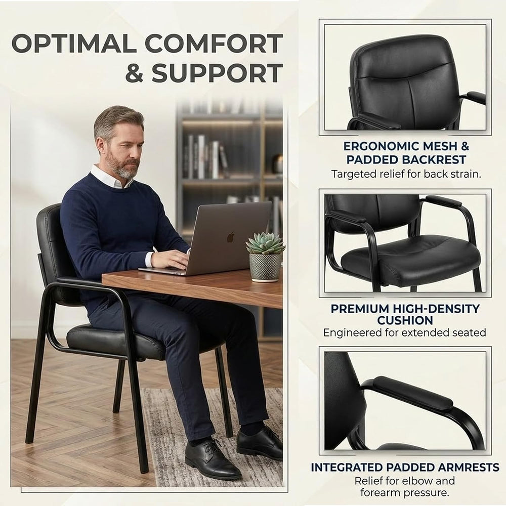 Office Guest Chair, PU Leather Padded Arms, Inky