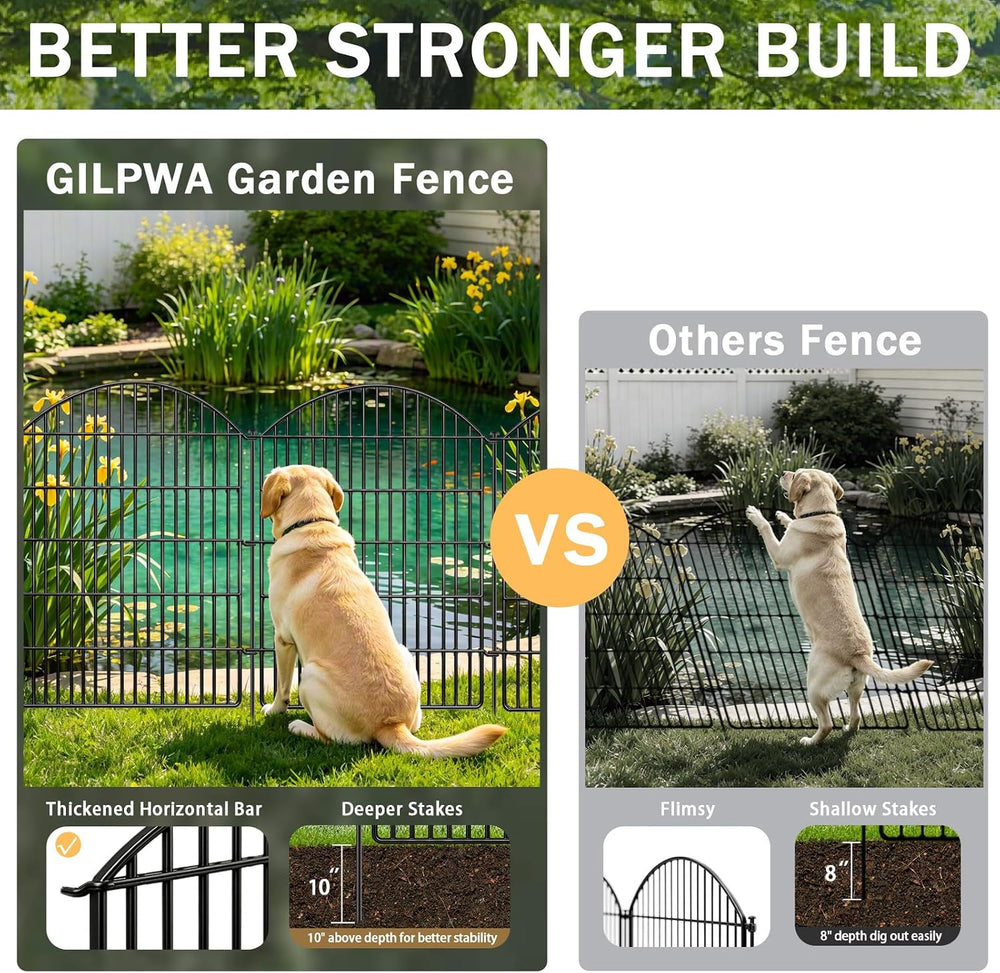 10 Panels Decorative Garden Fence, 40in (H) X 24ft (L) No Dig Dog Fences Outd...