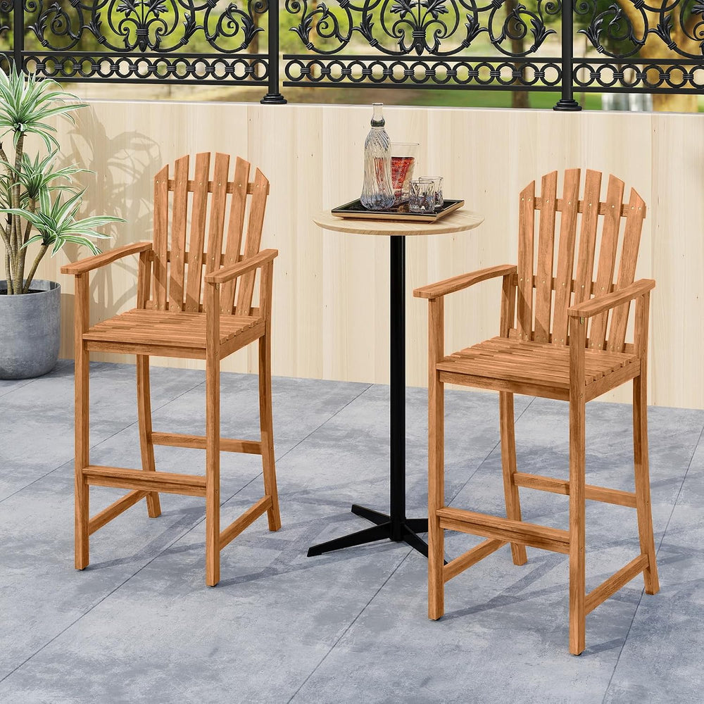 Tangkula Tall Adirondack Chair, Outdoor Acacia Wood Bar Stool with Back, Armr...