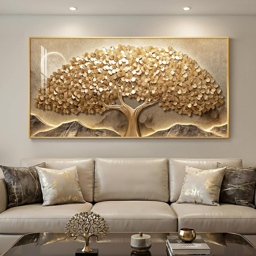 Large Framed Modern Gold Tree of Life Wall Art for Living Room, 30x60 In