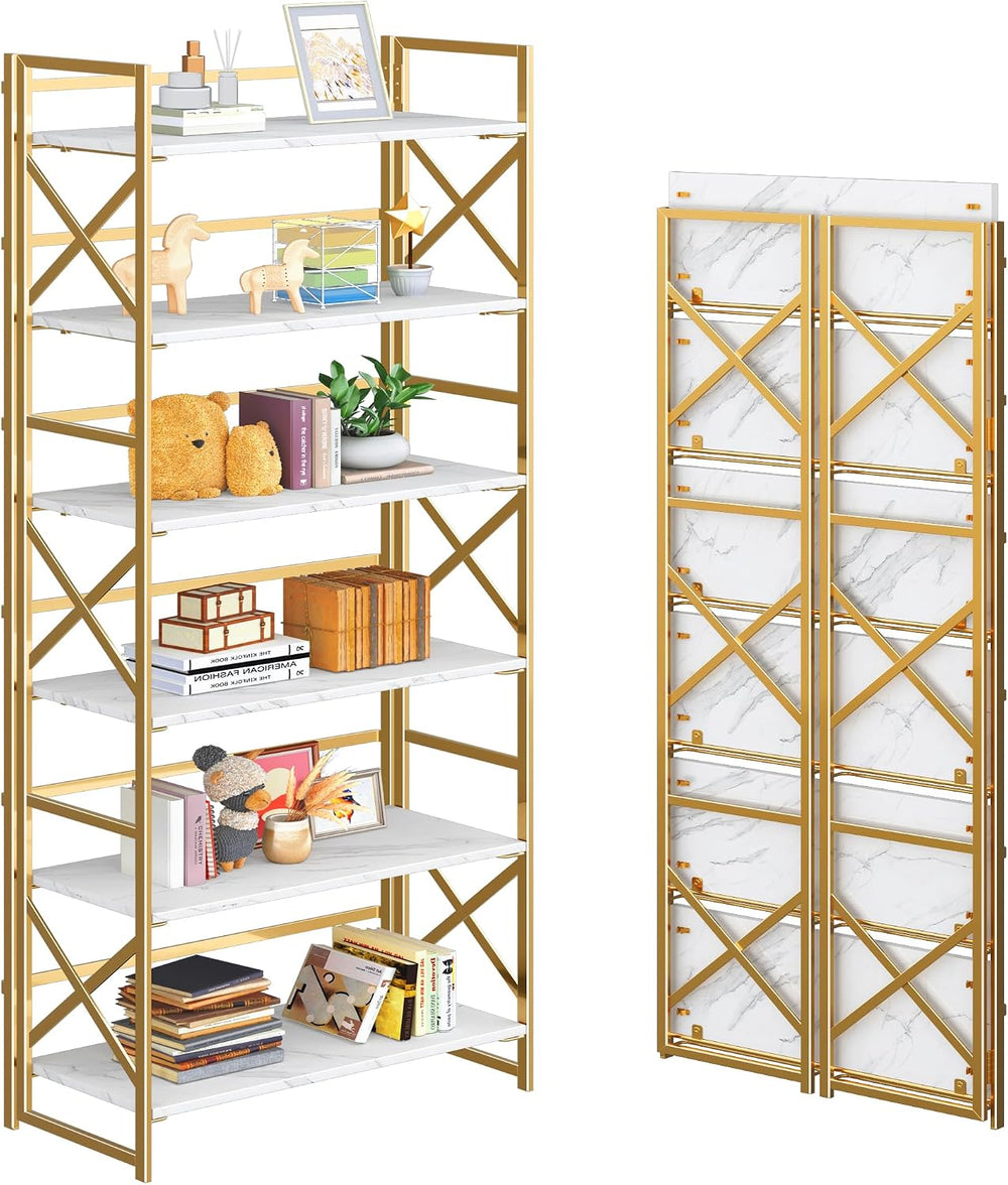 4NM 6 Tiers No Assembly Book Shelves, 61.8" H Folding Bookshelf Bookcase...