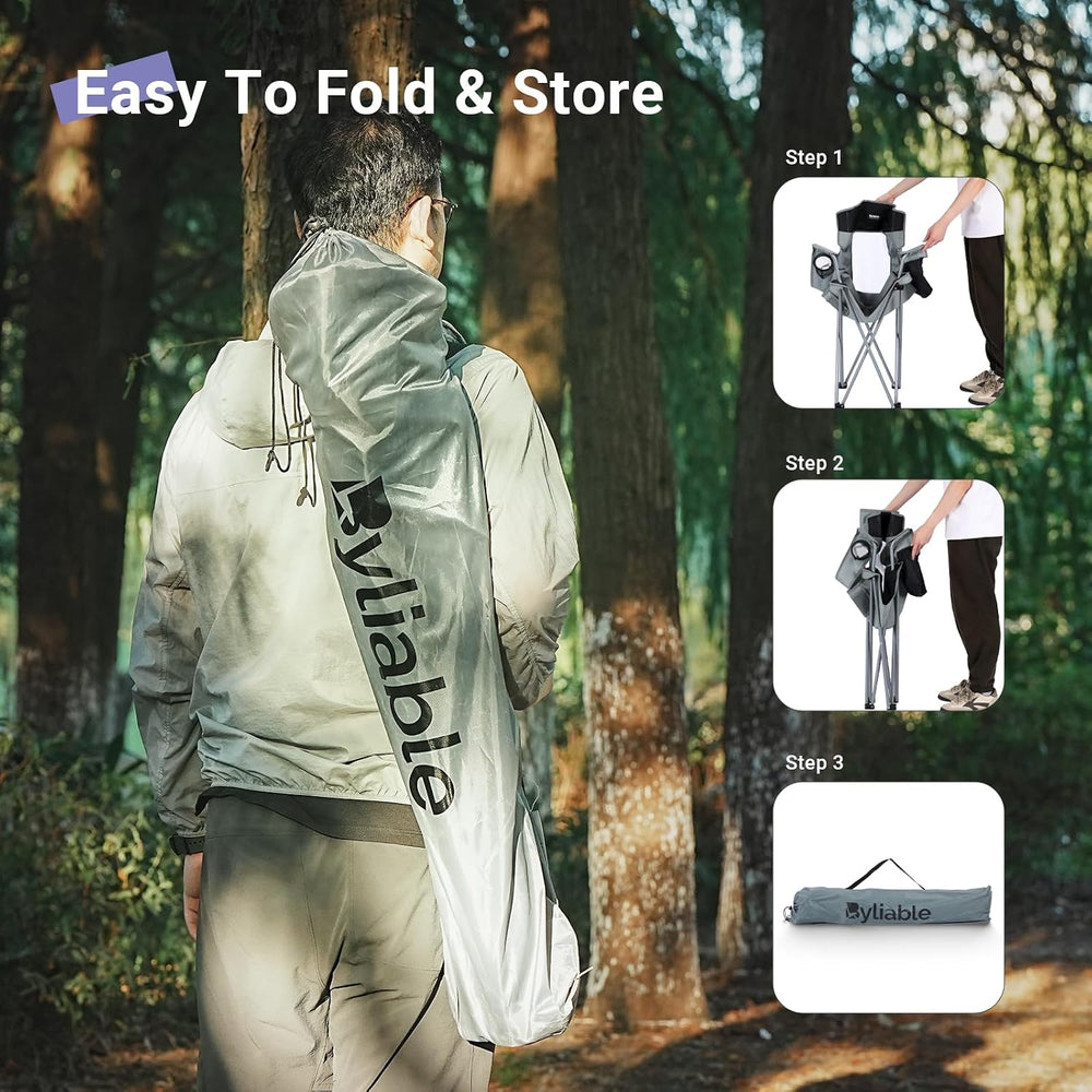 Byliable Folding Camping Chairs, Portable Lightweight Lawn Camp Chair, Gray