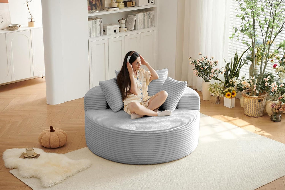 55''Oversized Round Chaise Longue Chair Indoor, Boneless Chair Round ...