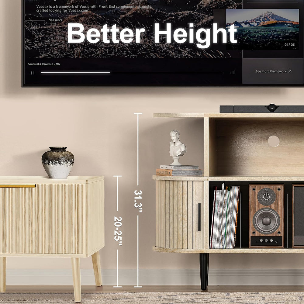 Large Record Player Stand with Storage and Shelves, Natural