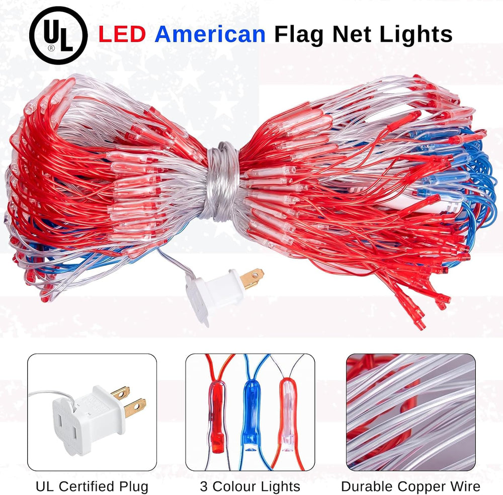 American Flag Lights Outdoor - 420 Super Bright Red White and Blue Lights, Wa...