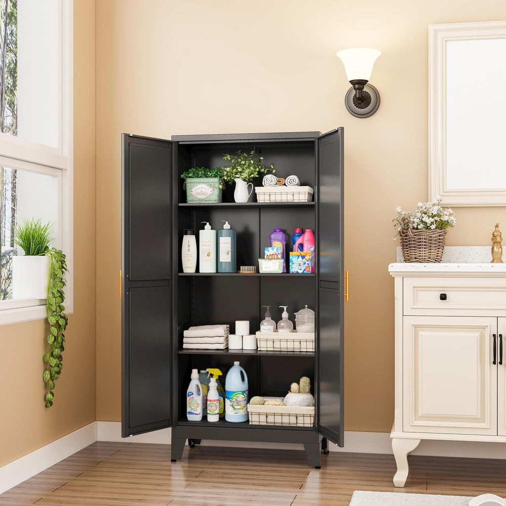 GAIOUS Metal Storage Cabinet, Black Pantry Storage Cabinets with 2 Door