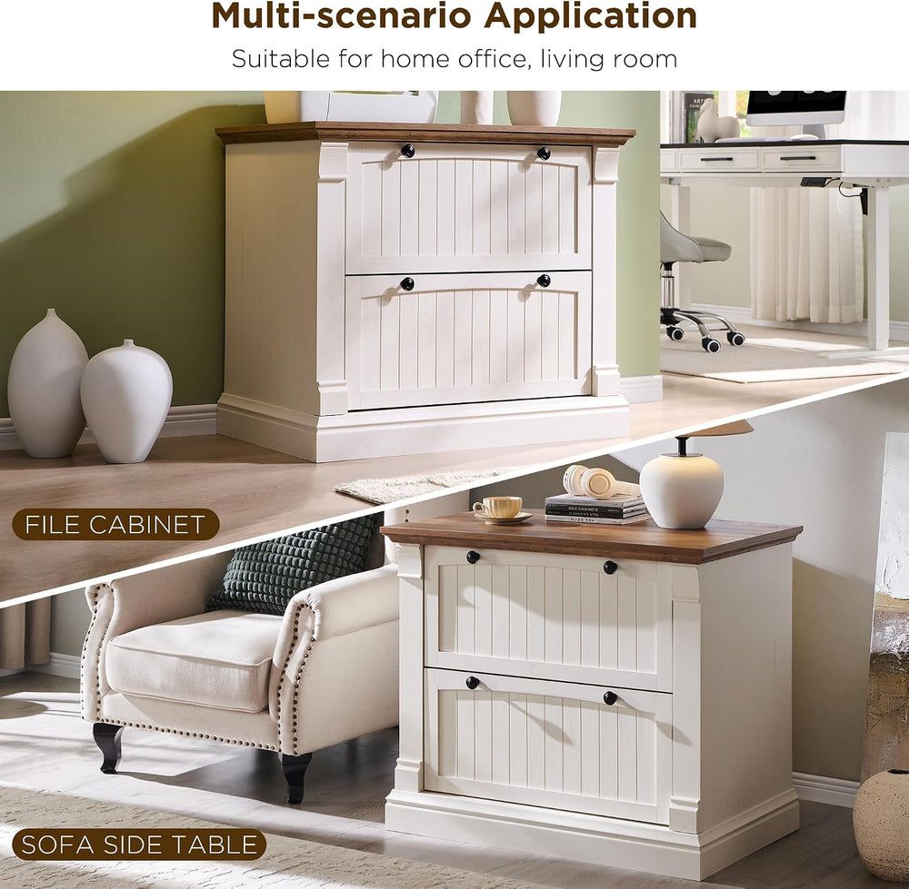 OKD Farmhouse Lateral File Cabinet with 2 Drawers, Antique White