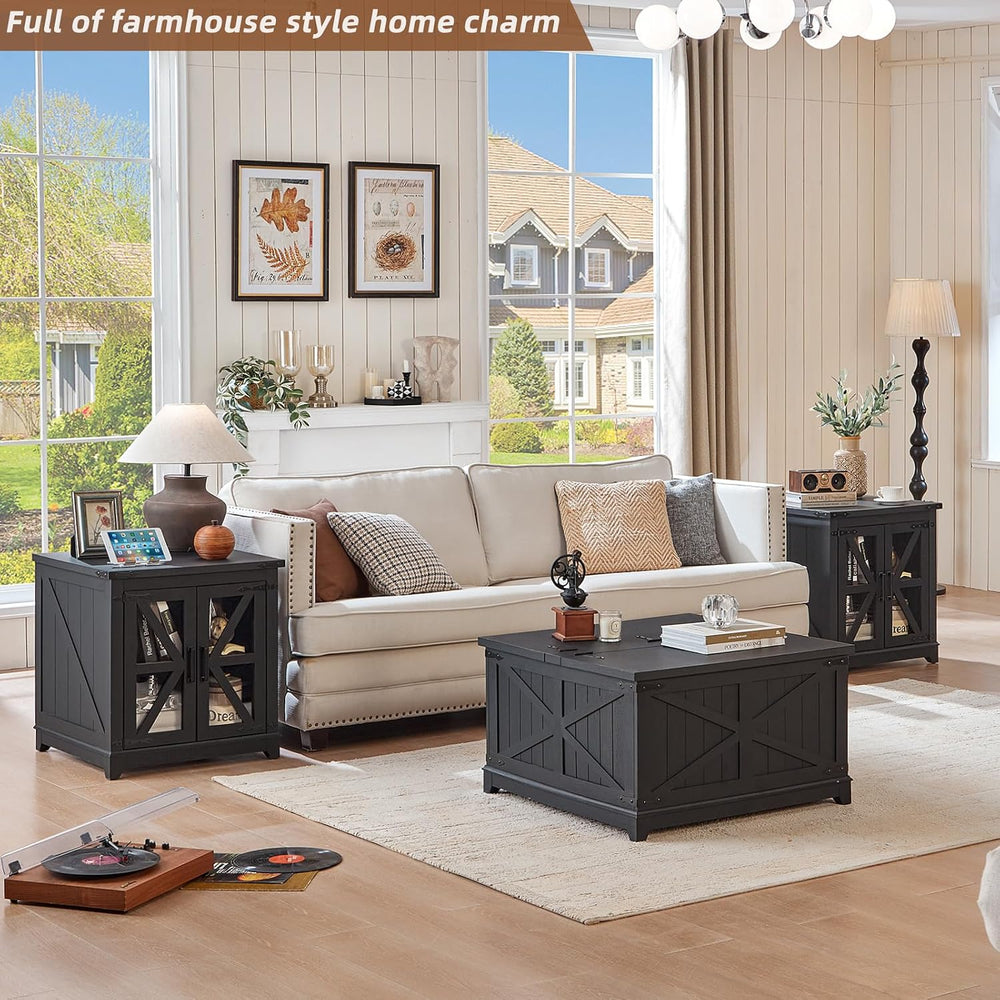 Joaxswe Farmhouse Coffee Table Set 3, End Table and Coffee Table