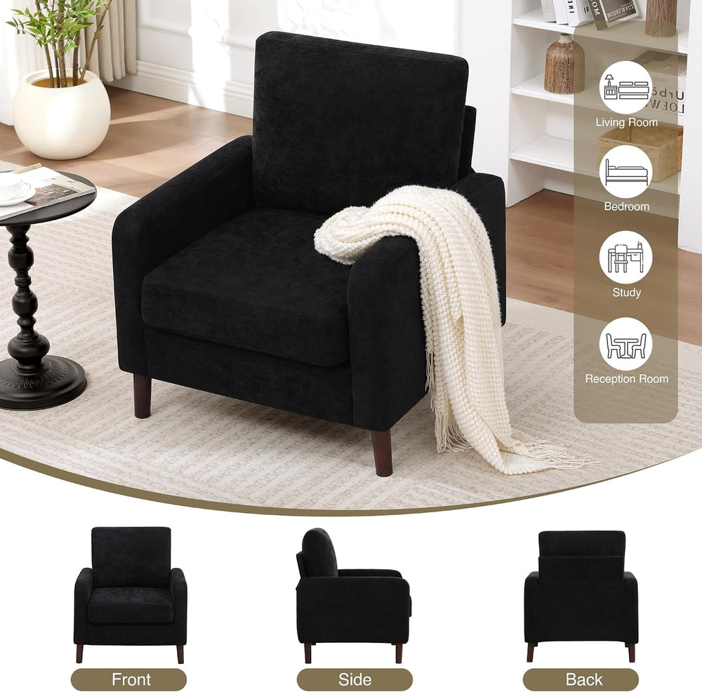 Accent Chair Set of 2, Upholstered Living Room Chairs with Wood Legs and Side...