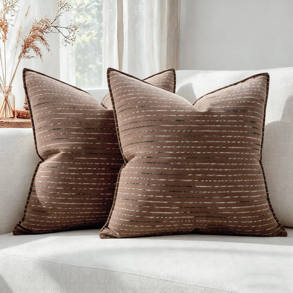 NUYECY Soft Chenille Decorative Large Pillow Covers 30x30 Set of 2,Brown Neut...