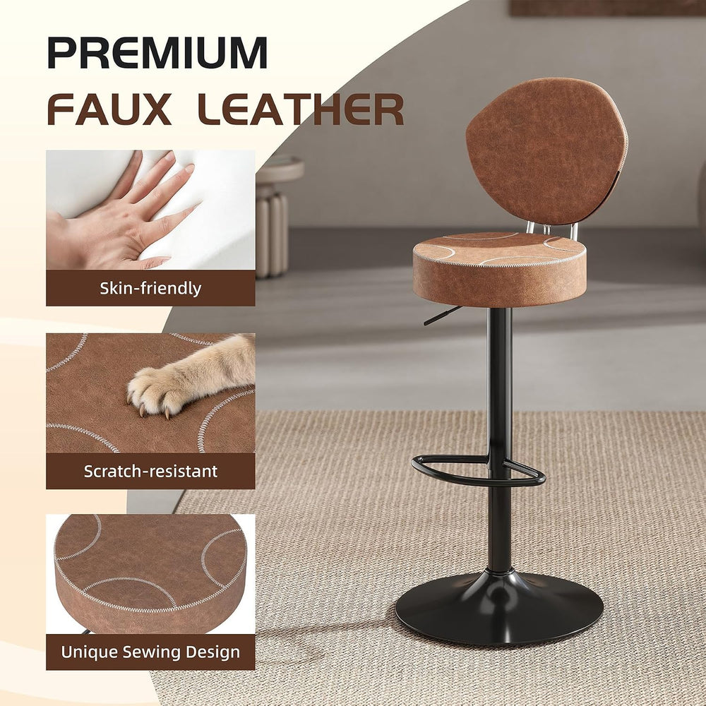 Swivel Bar Stools Set 2, Adjustable Height Suede-Like Leather Brown