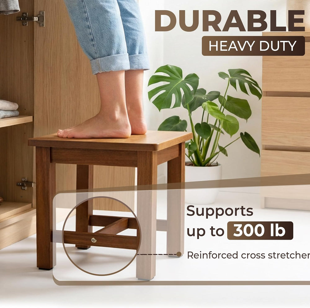 Small Solid Wood Step Stool, Golden Teak, Home Kitchen Bathroom