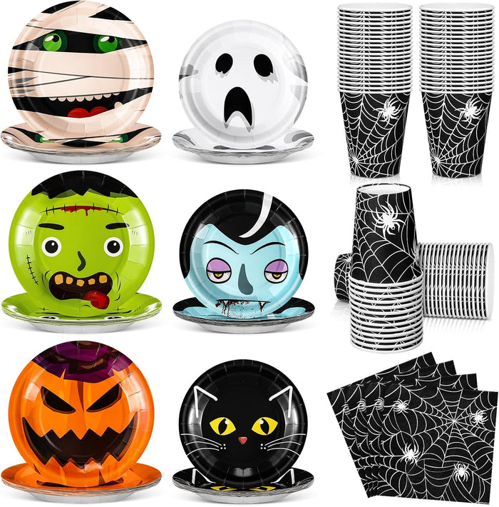 Jingmore 240 Pcs Halloween Party Supplies Dessert Plates Cups, Napkins